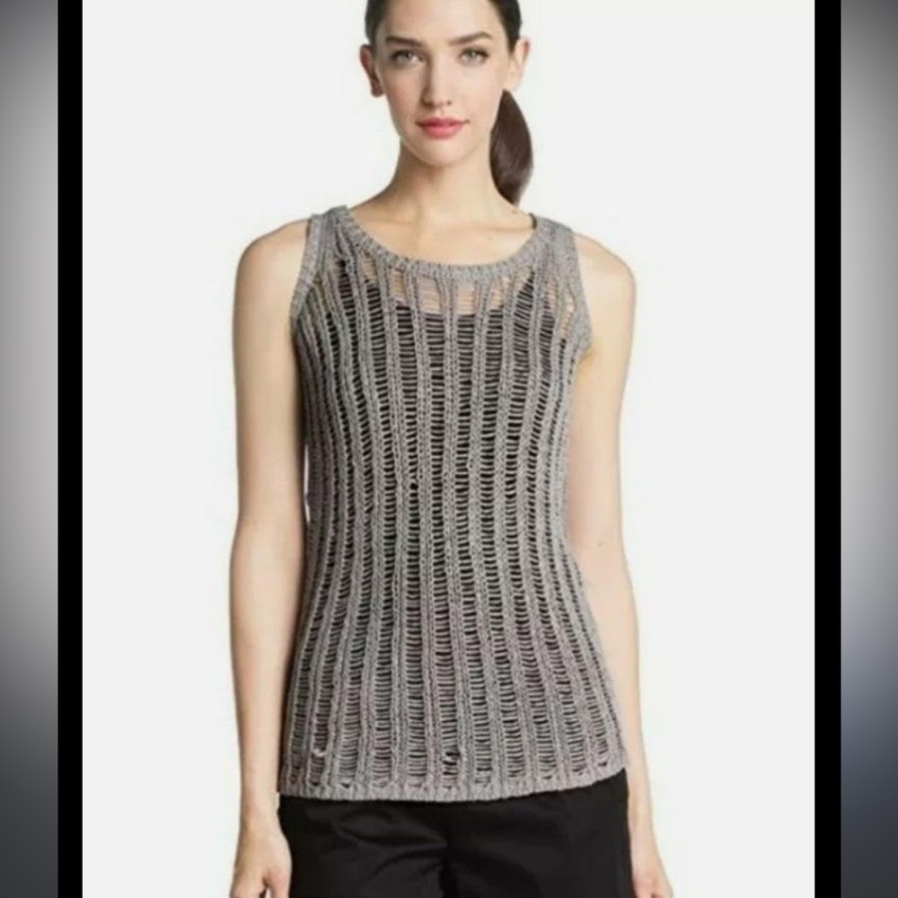 Milly Open Knit Sleeveless Tank Gray Sz M